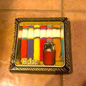 Vintage Bar Wear New 8 “The Hi Jack Co.”Terry Knit Cup Cozies Slip-On Coasters